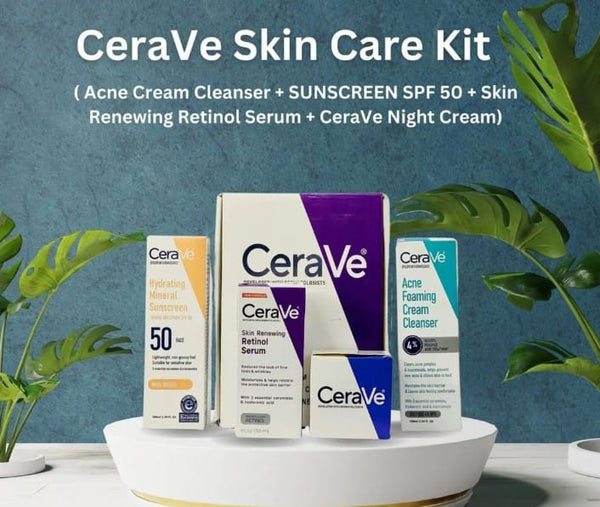 Cerave 4 In 1 Skincare Kit Night Cream, Sunblock, Cleanser & Serum, for Radiant Skin