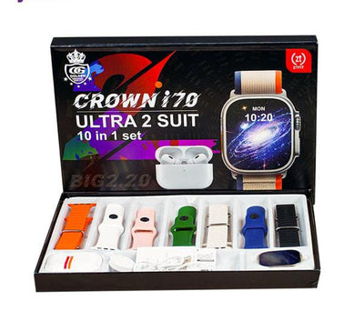 Crown I70 Ultra 2 Suit 10+1 Set Big 2.20 Smart Watch And Airpods (random Color)