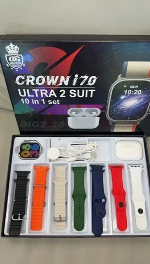 Crown I70 Ultra 2 Suit 10+1 Set Big 2.20 Smart Watch And Airpods (random Color)