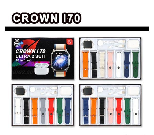 Crown I70 Ultra 2 Suit 10+1 Set Big 2.20 Smart Watch And Airpods (random Color)