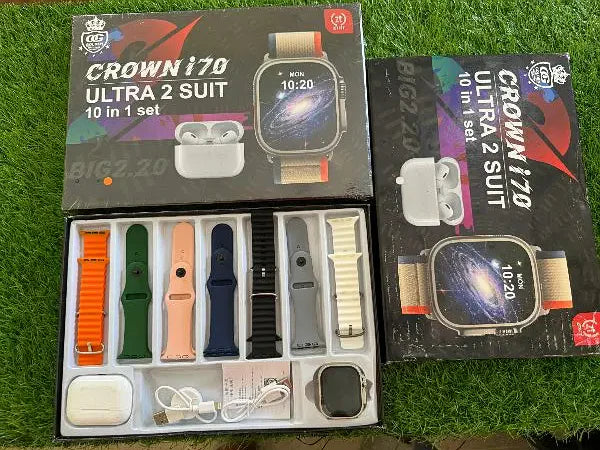 Crown I70 Ultra 2 Suit 10+1 Set Big 2.20 Smart Watch And Airpods (random Color)